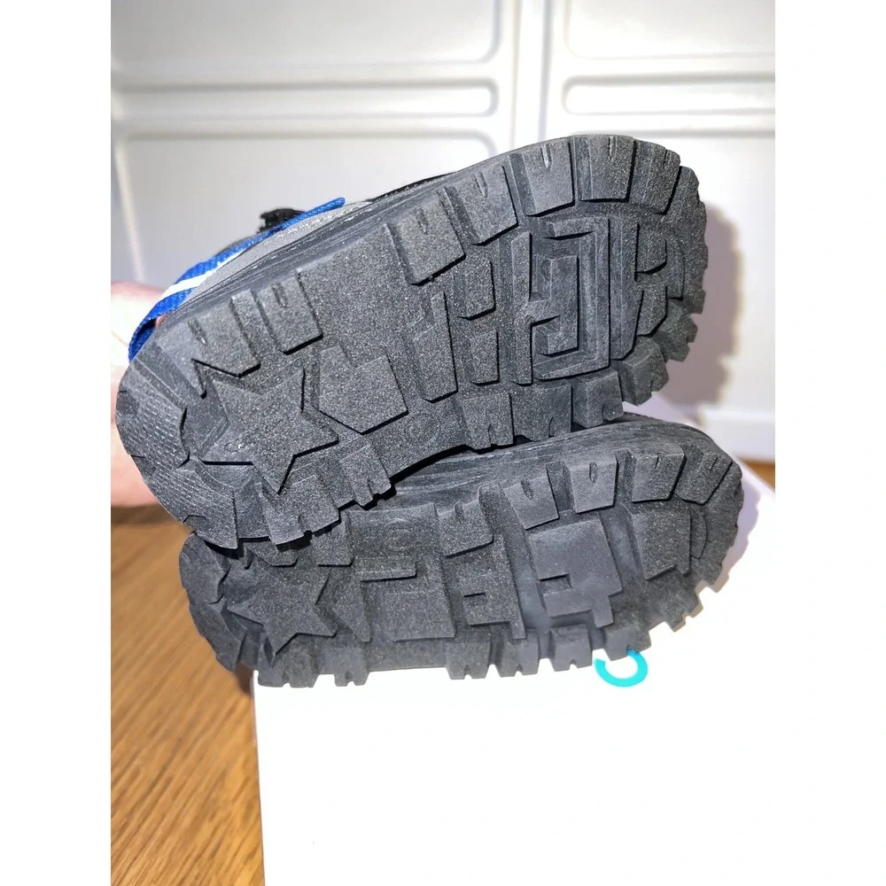 Carters Toddler Boys Black Blue Hiking Boots Hook Loop Strap Rugged‎ Sole NWT